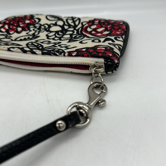 Coach Wristlet Poppy Red Black Cream 4" x 6" Zippered Top Magenta Interior - Picture 3 of 11